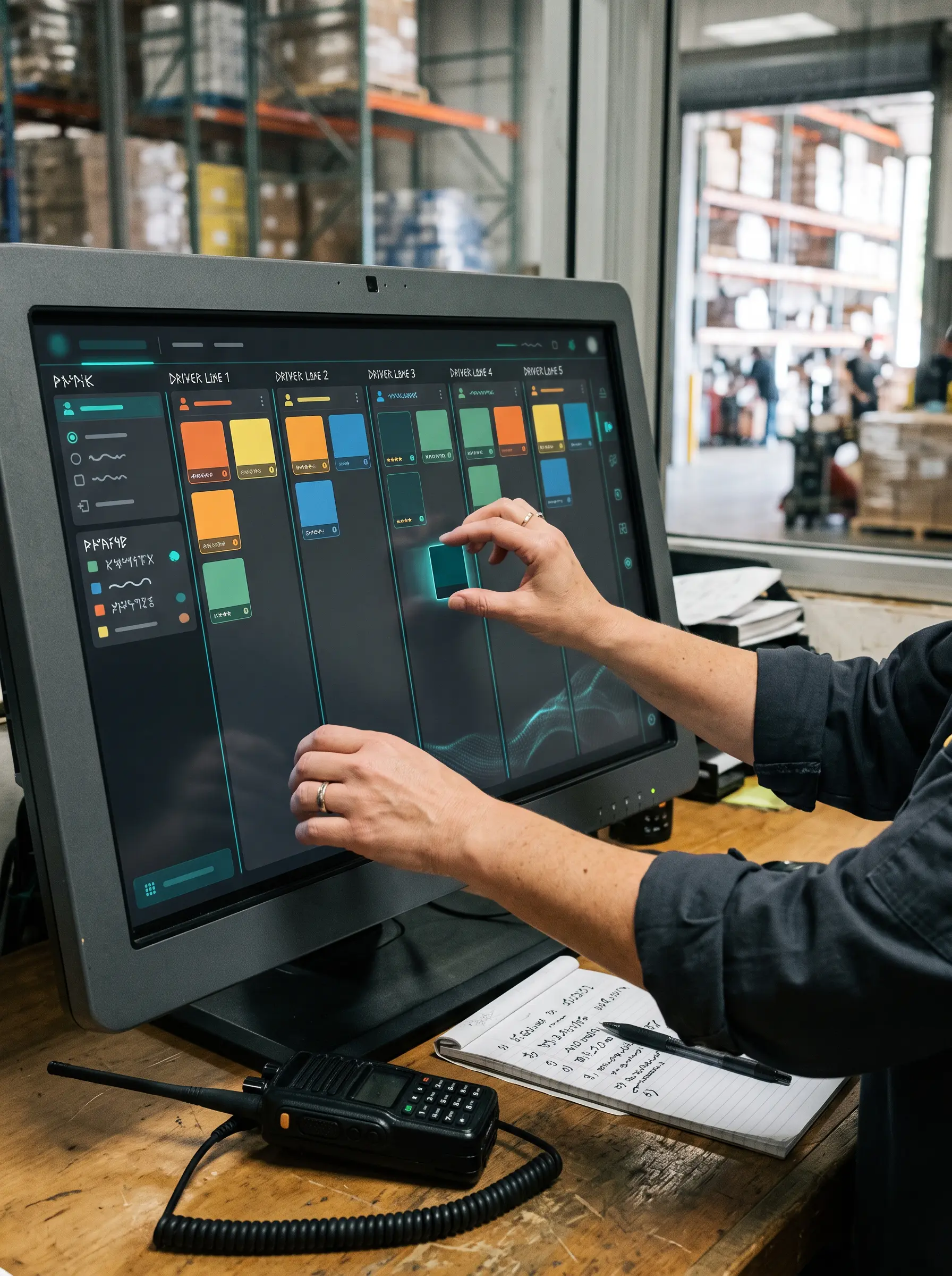 Dispatcher organizing active truck assignments on a dispatch board